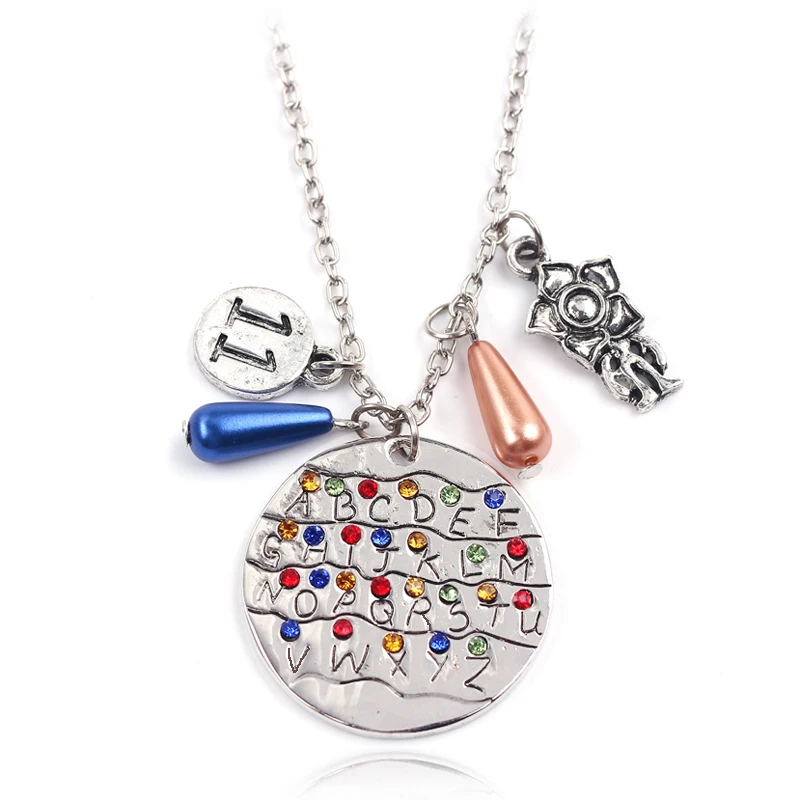 TV Series Stranger Things Round Pendant Necklace Hand Engraved Alphabet Light Wall Pendant with Colorful Crystal Eleven Letters
TV Series Stranger Things Round Pendant Necklace Hand Engraved Alphabet Light Wall Pendant with Colorful Crystal Eleven Letters