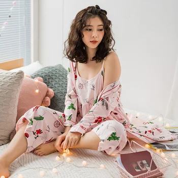 3 pieces robe + camisole + wide leg pants autumn pajamas sets women 100% cotton floral print sexy v-neck spring home Lounge Gift
3 pieces robe + camisole + wide leg pants autumn pajamas sets women 100% cotton floral print sexy v-neck spring home Lounge Gift
