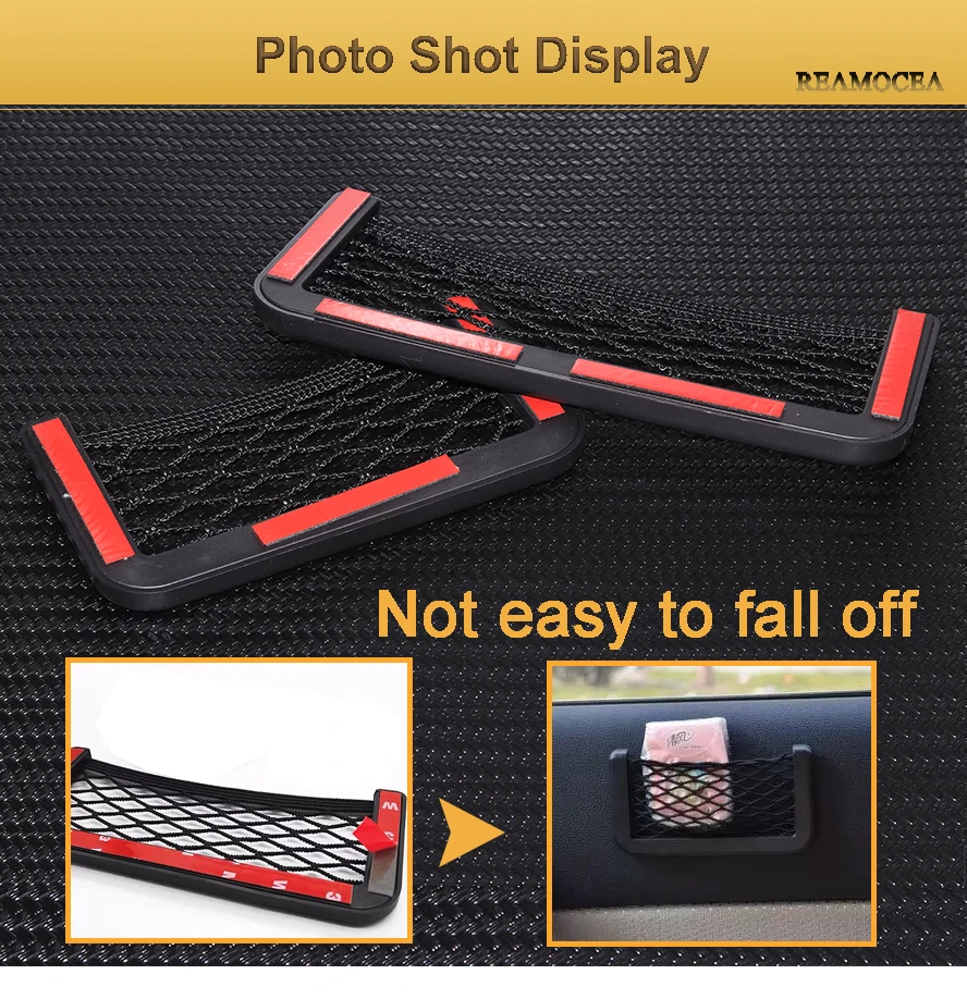 Reamocea Universal Car Stick-on Seat Side Back Storage Net Bag String Elastic Mesh Bag Mesh Pocket Organizer Adhesive Holder (10)