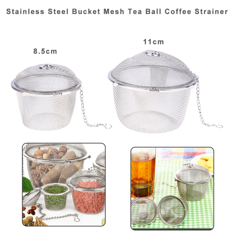 4.5-11cm Stainless Steel Reusable Bucket Mesh Tea Ball Coffee Spices Herbal Strainer Teabags Infuser Filter with Chain
4.5-11cm Stainless Steel Reusable Bucket Mesh Tea Ball Coffee Spices Herbal Strainer Teabags Infuser Filter with Chain