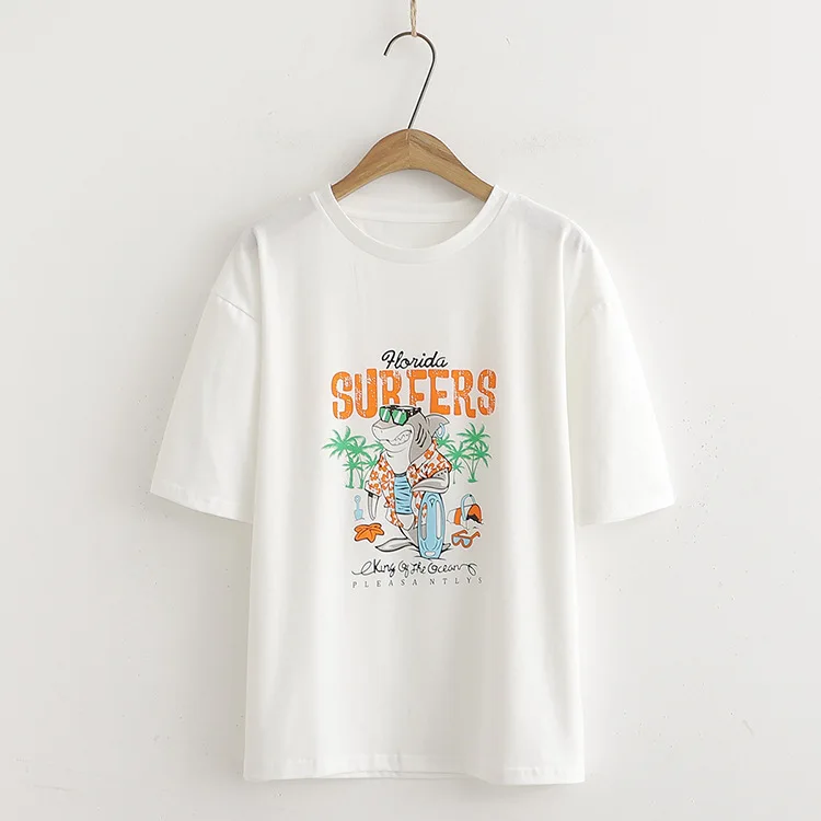 New fashion T-shirt female spring and summer girls cartoon print short-sleeved O-neck cotton shirt Slim soft women's T-shirt
New fashion T-shirt female spring and summer girls cartoon print short-sleeved O-neck cotton shirt Slim soft women's T-shirt