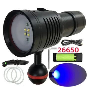 Underwater 6 LED Photography Video Diving Flashlight 2x 365nm UV Lights + 4x XP-G2 White LED Light Scuba Torch+ 26650 Photo Lamp
Underwater 6 LED Photography Video Diving Flashlight 2x 365nm UV Lights + 4x XP-G2 White LED Light Scuba Torch+ 26650 Photo Lamp