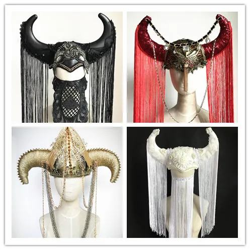 Custom Punk Horn Fringe Exaggerated Headwear DJ Catwalk Show Halloween headwear Pirate Horn Cap Devil Model
Custom Punk Horn Fringe Exaggerated Headwear DJ Catwalk Show Halloween headwear Pirate Horn Cap Devil Model
