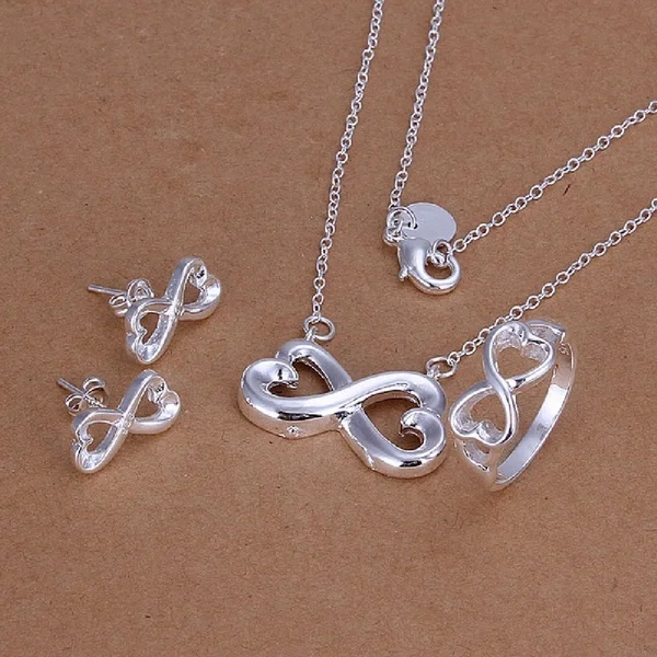 3 Pcs/1 Set Silver Plated Ring+Necklace+Earrings Arabic Numeral 8 Shape Jewelry Sets Fine Gifts for Girls Women CX17
3 Pcs/1 Set Silver Plated Ring+Necklace+Earrings Arabic Numeral 8 Shape Jewelry Sets Fine Gifts for Girls Women CX17