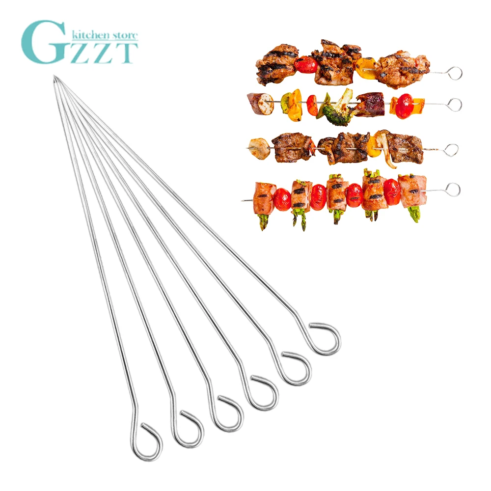 

GZZT Hot Sales BBQ Skewers 5pcs/10pcs Stainless Steel 30cm Different Length 2.5mm Thickness Easy to Make Meat Skewers