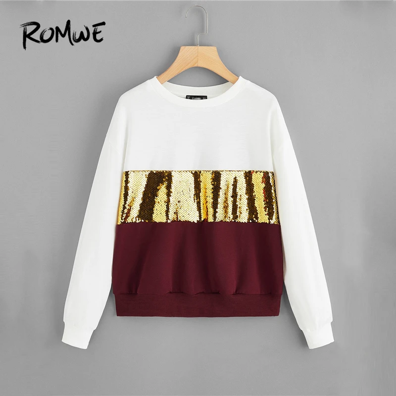 ROMWE Contrast Sequin Panel Colorblock Sweatshirt 2019 Women Spring Autumn Sweatshirt Casual Streetwear Long Sleeve Tops
ROMWE Contrast Sequin Panel Colorblock Sweatshirt 2019 Women Spring Autumn Sweatshirt Casual Streetwear Long Sleeve Tops