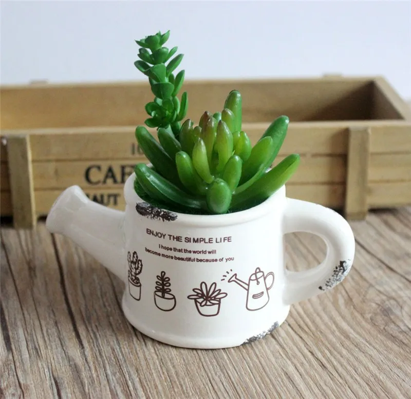 artificial fleshiness Cactus plant set real touch palm bonsai local landscape decorative flower Ceramics vase talbe decor DF117 (3)