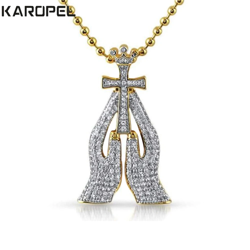Men Iced Out Double Color Zircon Praying Hands Holding Cross Pendant Necklace 24 " Bead Link Chain Hip Hop Jewelry
Men Iced Out Double Color Zircon Praying Hands Holding Cross Pendant Necklace 24 " Bead Link Chain Hip Hop Jewelry