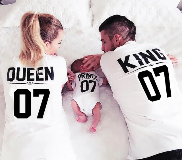 BKLD New 100% Cotton Matching T shirt King 07 Queen Prince Princess Letter Print Shirts Casual Men/Women Lovers Tops Newborn | Женская
