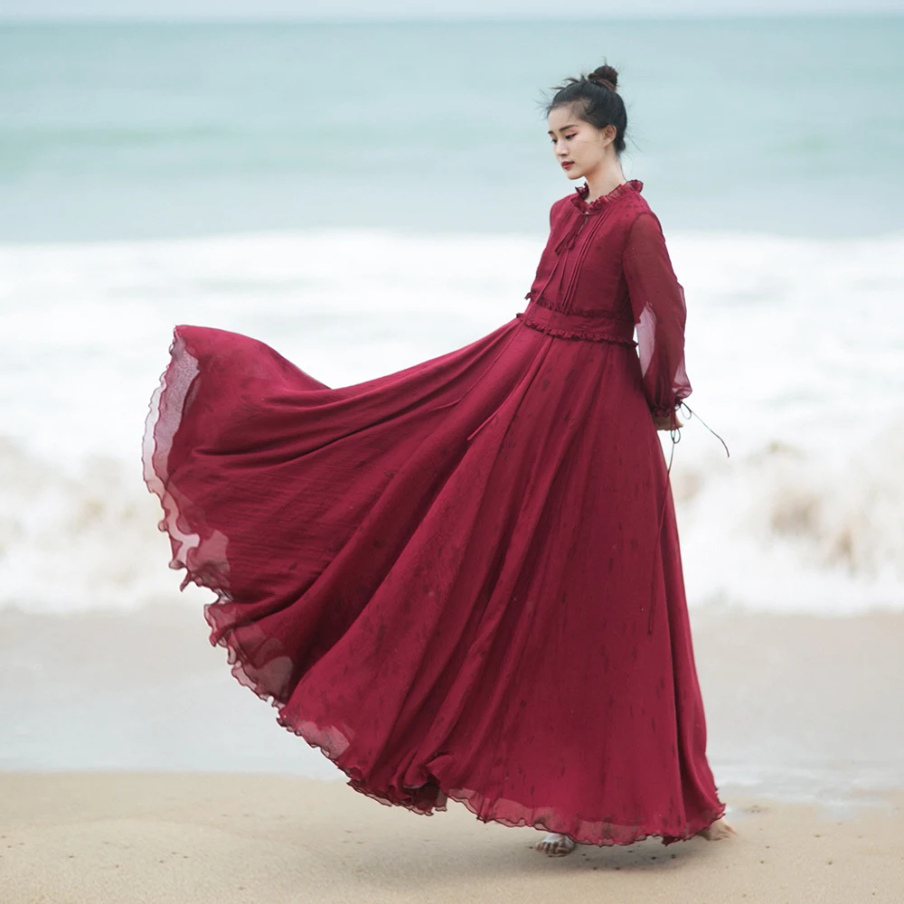 MM162 New Arrival Summer 2017 beach casual style burgundy vintage ruffled collar long sleeve maxi women chiffon dress
MM162 New Arrival Summer 2017 beach casual style burgundy vintage ruffled collar long sleeve maxi women chiffon dress