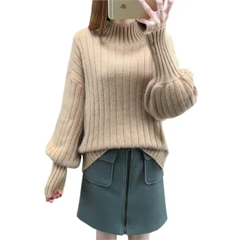 New Winter Women Pullover Sweaters Half Turtleneck Lantern Sleeve Pullovers Loose Female Jumper Tops Knitted Sweaters RE0173
New Winter Women Pullover Sweaters Half Turtleneck Lantern Sleeve Pullovers Loose Female Jumper Tops Knitted Sweaters RE0173