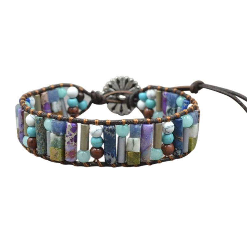 Women Boho Bracelet Tube Shape Natural Stone Single Leather Wrap Bracelet Stone Beaded Cuff Bracelet
Women Boho Bracelet Tube Shape Natural Stone Single Leather Wrap Bracelet Stone Beaded Cuff Bracelet