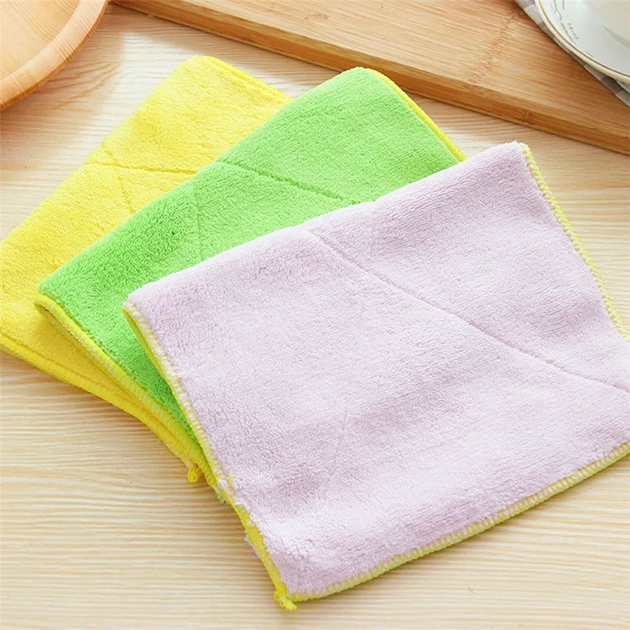 2 Colors Microfiber Household Kitchen Cleaning Towel Bowl Cup Pot Washing Dish Cloth Double Sided Home Accessories | Дом и сад