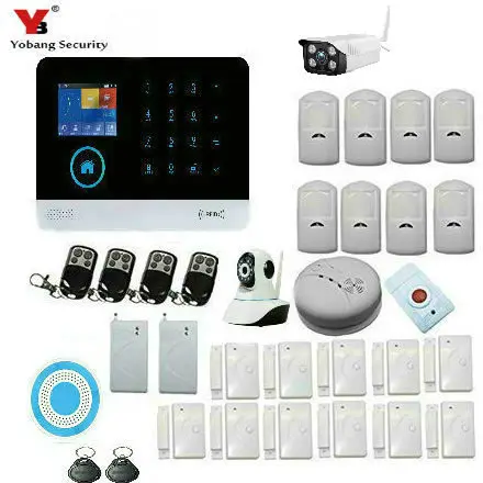 

Yobang Security APP WIFI RFID GSM SMS Autodial House Office Burglar Intruder Alarm System Outdoor IP Camera Smoke Fire Sensor
