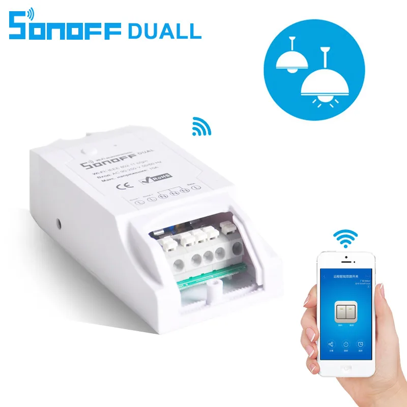 Sonoff Dual 2CH Wifi Smart Switch Home Remote Control Wireless Switch Universal Module Timer Wi-fi Switch Smart Home Controller
Sonoff Dual 2CH Wifi Smart Switch Home Remote Control Wireless Switch Universal Module Timer Wi-fi Switch Smart Home Controller
