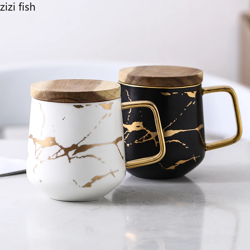 

400ml Marbled Phnom Penh Milk Mug Household ceramic Water cups and tea cup Office coffee mug With lid Gift to friends