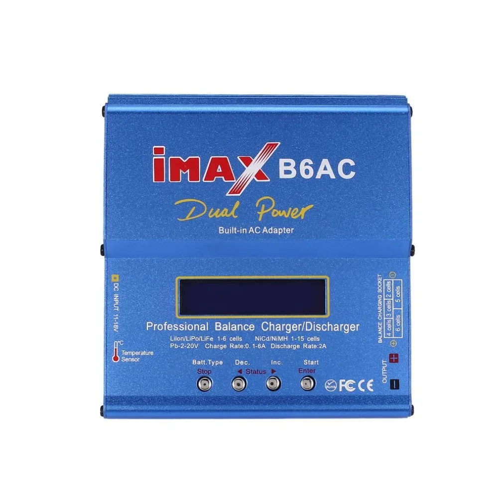 iMAX B6AC 80W 6A Lipo NiMh Li-ion Ni-Cd AC/DC RC Balance Charger 10W Discharger for RC Car Helicopter Drone Airplane Battery
iMAX B6AC 80W 6A Lipo NiMh Li-ion Ni-Cd AC/DC RC Balance Charger 10W Discharger for RC Car Helicopter Drone Airplane Battery