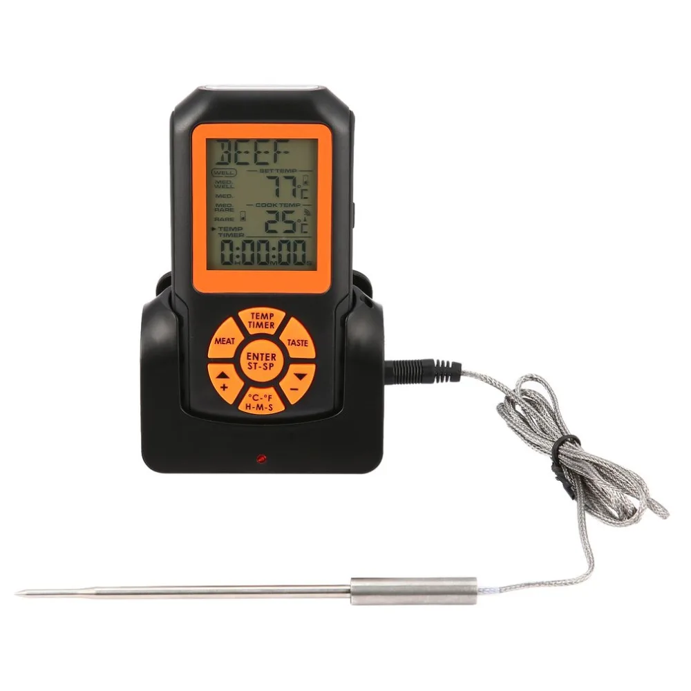 Digital Remote Wireless Food Kitchen Oven Thermometer Probe For BBQ Grill Oven Meat Timer Temperature Manually Set
Digital Remote Wireless Food Kitchen Oven Thermometer Probe For BBQ Grill Oven Meat Timer Temperature Manually Set