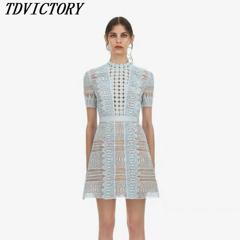 TDVICTORY 2019 Spring new women mini lace patchwork dress hollow out short sleeve slim dress casual party dresses vestidos
TDVICTORY 2019 Spring new women mini lace patchwork dress hollow out short sleeve slim dress casual party dresses vestidos