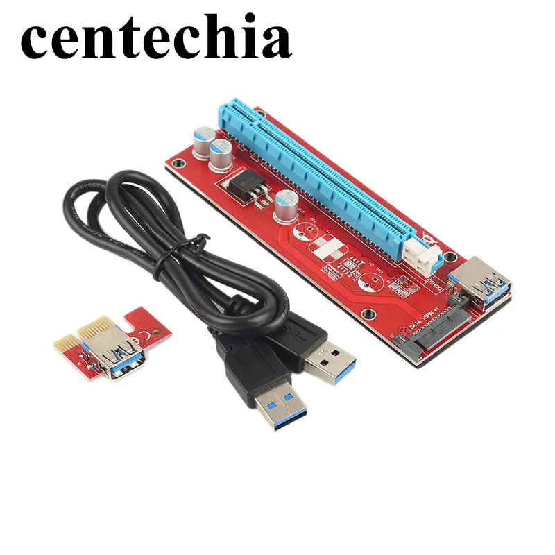 райзер Красный PCIe pci-e PCI Express Riser Card 1x к 16x USB 3.0 кабель SATA 4PIN IDE Molex питания 60 см для btc