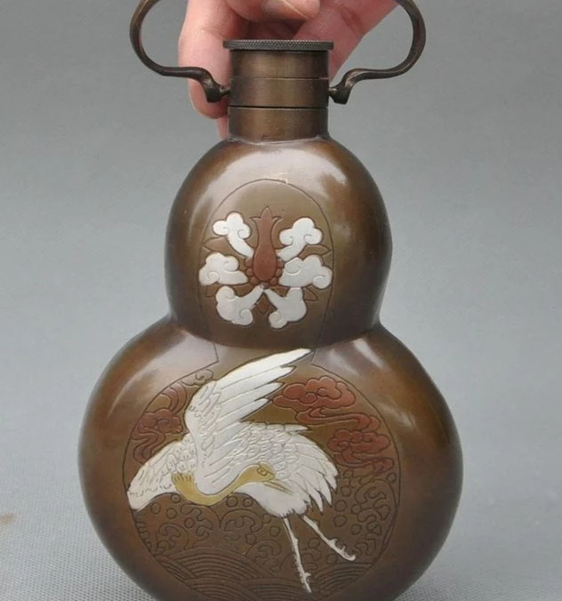 6" Old Chinese pure bronze People Crane Classical Rice wine Pot Flagon Hip flask
6" Old Chinese pure bronze People Crane Classical Rice wine Pot Flagon Hip flask