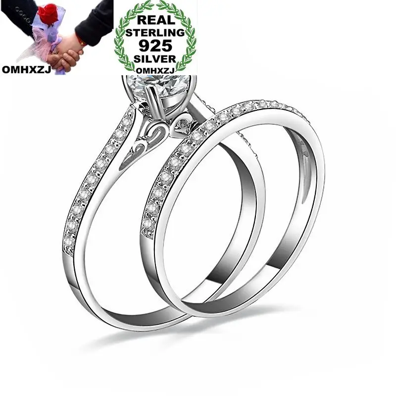 Фото OMHXZJ Wholesale Personality Fashion OL Woman Girl Party Wedding Gift White Luxury AAA Zircon 925 Sterling Silver Ring Set RN154 | Украшения