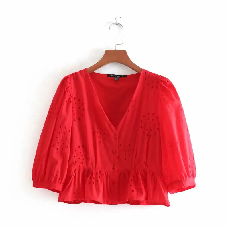 2019 new women v neck candy color hollow out embroidery blouse casual business shirts women hem ruffles blusas chic tops LS3713
2019 new women v neck candy color hollow out embroidery blouse casual business shirts women hem ruffles blusas chic tops LS3713