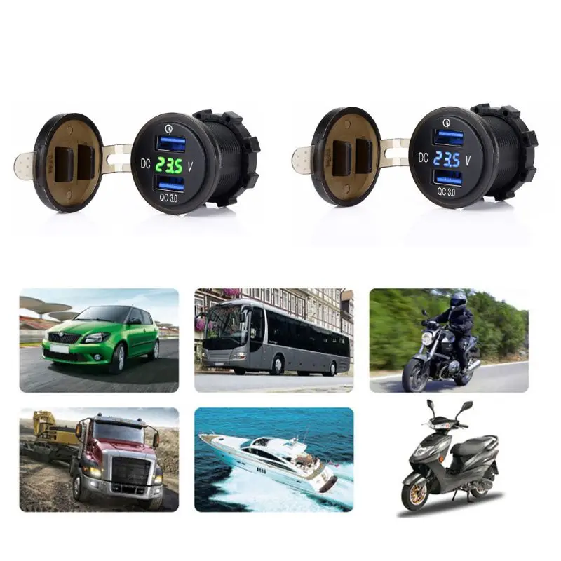 12V/24V 18W Waterproof Quick Charge 3.0 Dual USB Car Charger Socket LED Voltmeter For Car Marine ATV Motorcycle Truck Golf Cart
12V/24V 18W Waterproof Quick Charge 3.0 Dual USB Car Charger Socket LED Voltmeter For Car Marine ATV Motorcycle Truck Golf Cart