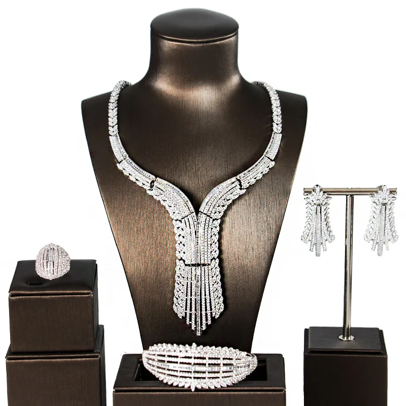 Bridal Jewelry Sets For Women Elegent Mirco Cubic Zircon Paved By Hand 4pcs Wedding Sets Flower Shape
Bridal Jewelry Sets For Women Elegent Mirco Cubic Zircon Paved By Hand 4pcs Wedding Sets Flower Shape