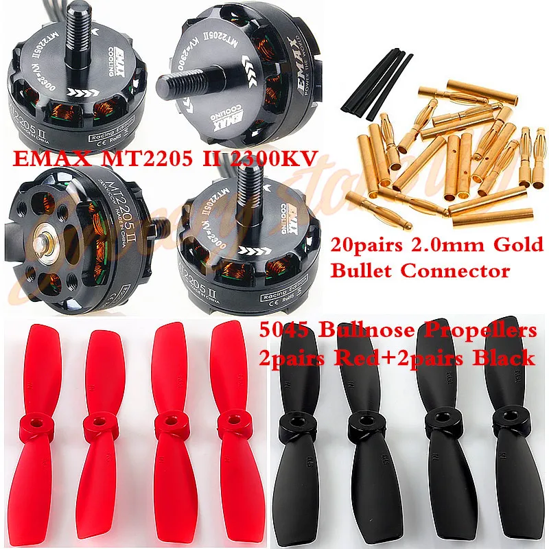 4Pcs EMAX MT2205 II 2300KV Brushless Motor+4pair 5045 Bullnose Propellers+20 pairs Connectors For Multicopter QAV250
4Pcs EMAX MT2205 II 2300KV Brushless Motor+4pair 5045 Bullnose Propellers+20 pairs Connectors For Multicopter QAV250