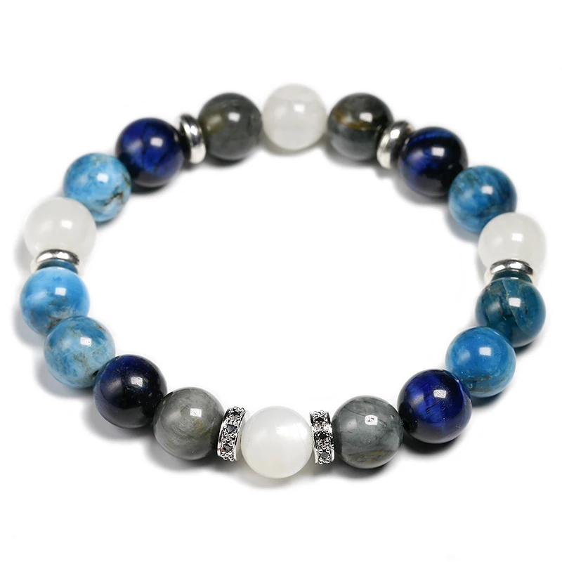 Natural 10MM White Moonstone With Blue Tiger Eye Stone Hawk's Eye Stone Apatite Bracelet Bead Elastic Energy Bangle Bracelet Men
Natural 10MM White Moonstone With Blue Tiger Eye Stone Hawk's Eye Stone Apatite Bracelet Bead Elastic Energy Bangle Bracelet Men