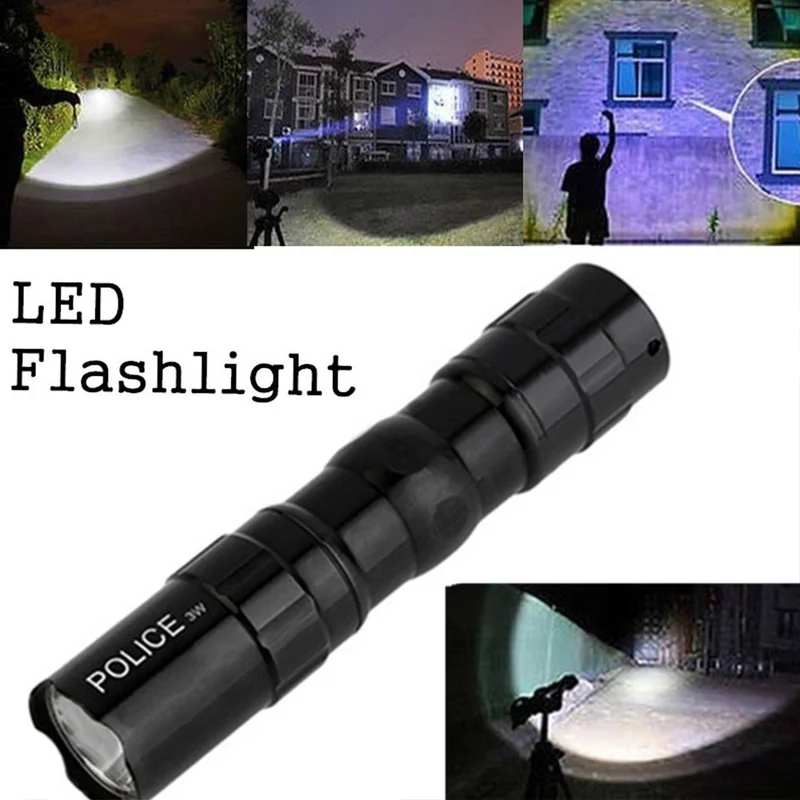 

3W LED Flashlight Light Lamp 3.7V 100-200M LED Bulbs Lighting Clamp Electric Torch + Hand Strap IPX6 Torch Bike Lights