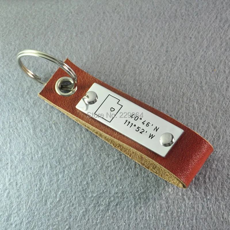 Personalized map key chain, Utah Leather key chain, custom longitude & latitude, Custom map keyring, Hand stamped Men's jewelry
Personalized map key chain, Utah Leather key chain, custom longitude & latitude, Custom map keyring, Hand stamped Men's jewelry