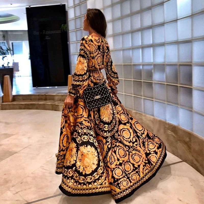 Women's Fashion Spring Autumn Boho Long Sleeve Printed Maxi Dress V-neck High Split Party Dresses
Women's Fashion Spring Autumn Boho Long Sleeve Printed Maxi Dress V-neck High Split Party Dresses