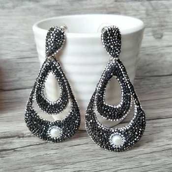 3 Pairs pearl bead handmade pave Black rhinestone double drop shape charm big long dangle earring for women ER354
3 Pairs pearl bead handmade pave Black rhinestone double drop shape charm big long dangle earring for women ER354