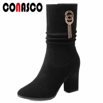 CONASCO Fashion Women Mid-calf Boots High Heels Autumn Winter Metal Decoration Party Wedding Shoes Woman Sexy High Boots
CONASCO Fashion Women Mid-calf Boots High Heels Autumn Winter Metal Decoration Party Wedding Shoes Woman Sexy High Boots