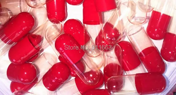 0# 500pcs, red-clear colored capsule,top and bottom of capsules are seperated, empty gelatin capsules sizes 0
0# 500pcs, red-clear colored capsule,top and bottom of capsules are seperated, empty gelatin capsules sizes 0