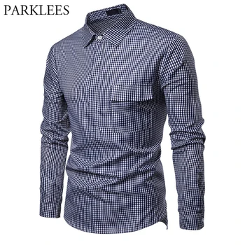 Mens Cover Button Plaid Shirts Casual Long Sleeve Navy Blue Small Check Shirt With Pocket Harajuku Preppy Work Camisa Hombre XXL
Mens Cover Button Plaid Shirts Casual Long Sleeve Navy Blue Small Check Shirt With Pocket Harajuku Preppy Work Camisa Hombre XXL