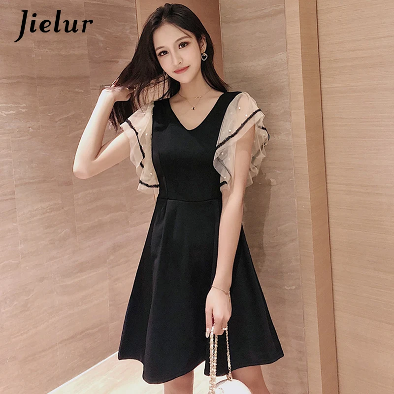 Jielur Summer Dress Women Korean Mesh Patchwork Black V-neck Charming Slim Sexy Elegant Dress High Waist A-line Korean Sukienki
Jielur Summer Dress Women Korean Mesh Patchwork Black V-neck Charming Slim Sexy Elegant Dress High Waist A-line Korean Sukienki