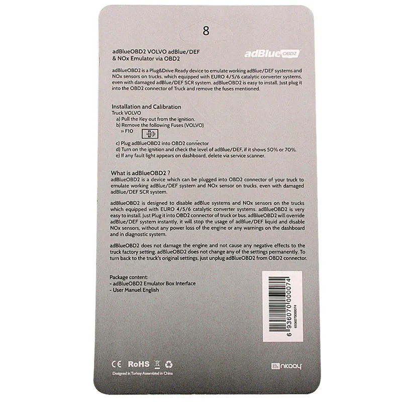 For Volvo Truck Adblue Emulator Adblueobd2 Adblue Def Nox Sensor Damaged Scr System Via Obd2 Adblue Obd2 For Volvo Free Shipping
