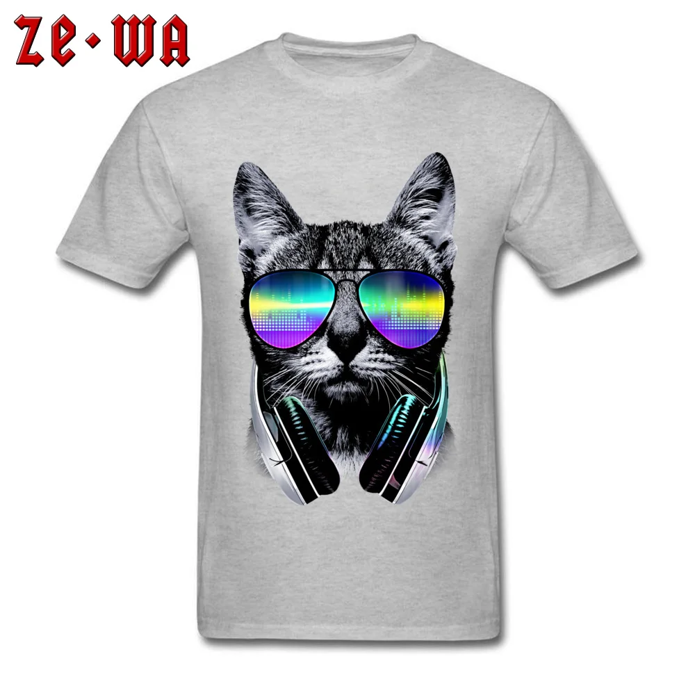 Music Lover Cat V.II 100% Cotton Men Short Sleeve Tops T Shirt Birthday Lovers Day T-Shirt Camisa T-shirts Wholesale O-Neck Music Lover Cat V.II grey
