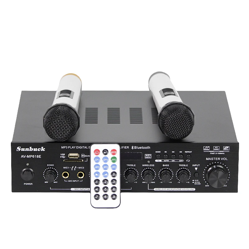 New AV-MP618E Karaoke FM radio MP3 USB SD Card Bluetooth hifi 500W+500W 2.0 Home Theater Audio Digital AV Amplifier
New AV-MP618E Karaoke FM radio MP3 USB SD Card Bluetooth hifi 500W+500W 2.0 Home Theater Audio Digital AV Amplifier