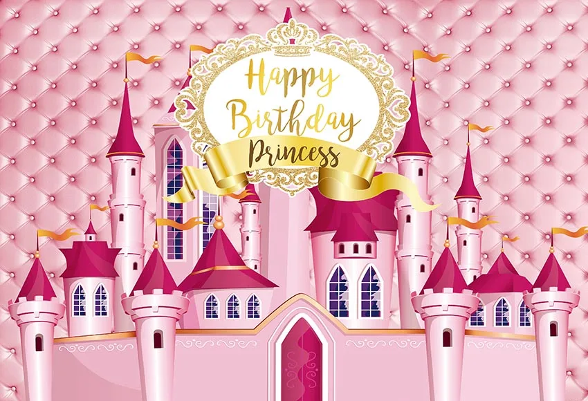 Фон для фотосъемки с изображением принцессы розового замка и изголовья кровати