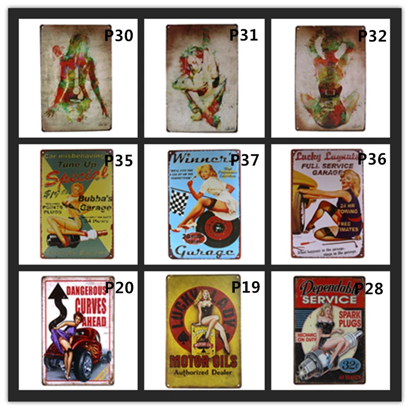GARAGE RULES PIN UP HOT ROD METAL TIN SIGN POSTER WALL DECOR PLAQUE VINTAGE