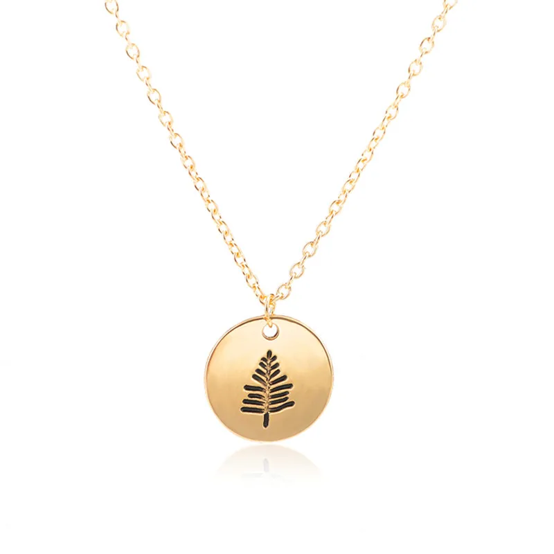 

Linnor Hot Product Engraving Wafer A Tree Bijoux Necklase Pendant Gold Alloy Literary Forest for Girls Decoration Jewellery