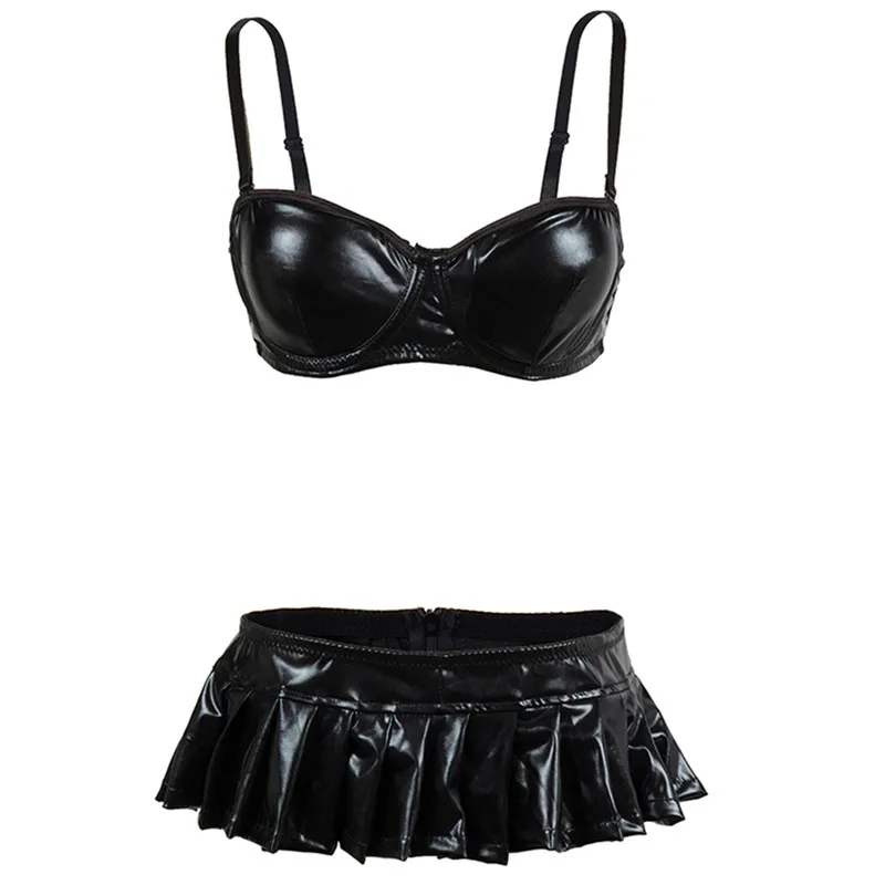 New 2017 Sexy Club Wear Night Black Dress Faux Leather Mini Dress Women Bra Top Shorts Dress Costumes Bra+Pleated 2 pieces Sets
New 2017 Sexy Club Wear Night Black Dress Faux Leather Mini Dress Women Bra Top Shorts Dress Costumes Bra+Pleated 2 pieces Sets