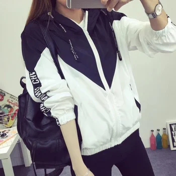 Nice Spring Autumn Fashion Hooded Two Tone Windbreaker Jacket Zipper Pockets Casual Long Sleeves Feminino Coats Outwear
Nice Spring Autumn Fashion Hooded Two Tone Windbreaker Jacket Zipper Pockets Casual Long Sleeves Feminino Coats Outwear