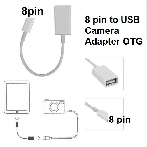 200Pcs/Lot 8 pin Male to USB Female OTG Adapter Cable For camera Pad 4 Mini Air Support iOS 9.31
200Pcs/Lot 8 pin Male to USB Female OTG Adapter Cable For camera Pad 4 Mini Air Support iOS 9.31