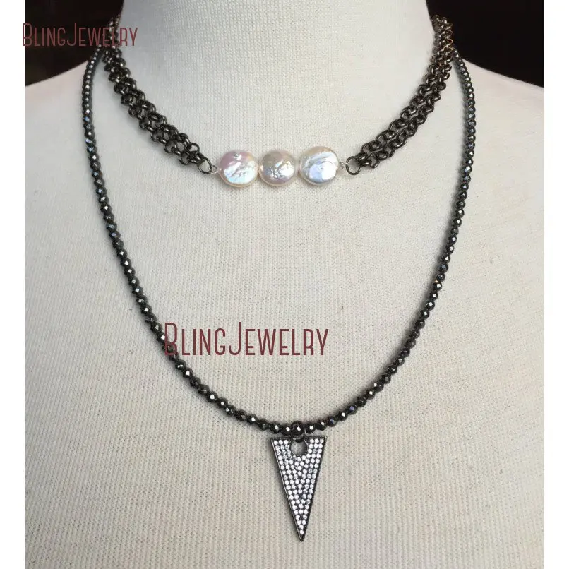 White Freshwater Coin Pearls on Double Layer Gunmetal Chain Choker Necklace CN18689
White Freshwater Coin Pearls on Double Layer Gunmetal Chain Choker Necklace CN18689