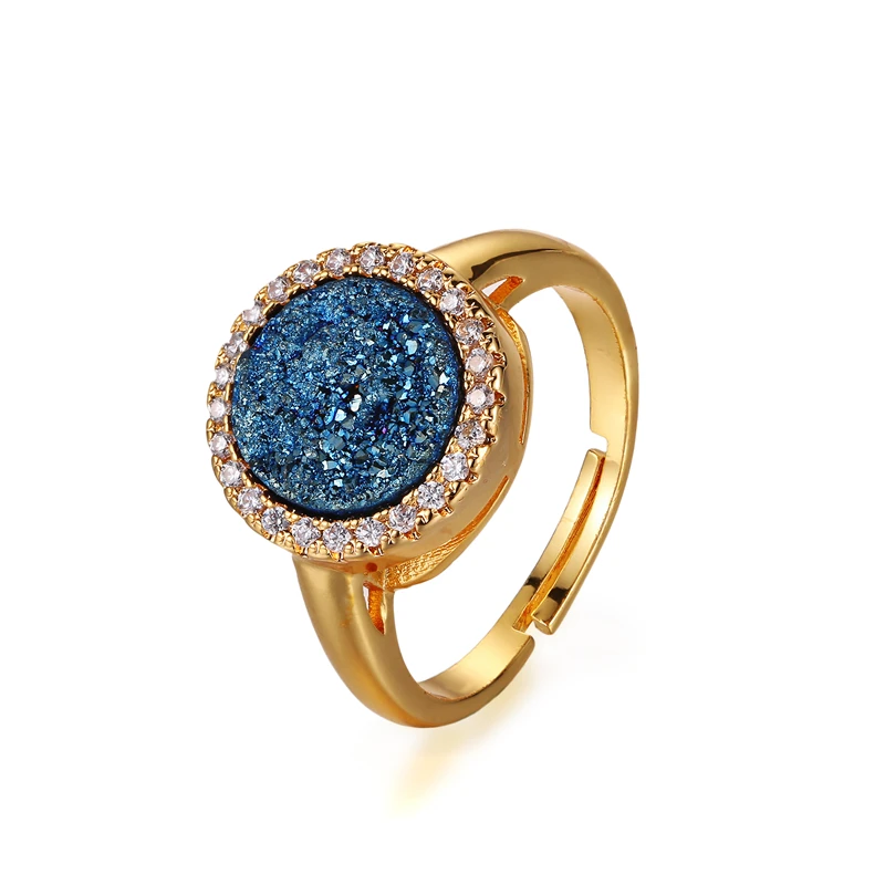Fashion Round Opal Raw Mineral Druzy Agates Crystal Quartz Pave Zircon Ring 24K Gold Color Plated Adjust Charm Women Jewelry
Fashion Round Opal Raw Mineral Druzy Agates Crystal Quartz Pave Zircon Ring 24K Gold Color Plated Adjust Charm Women Jewelry